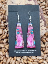 Load image into Gallery viewer, TURQUOISE &amp; PINK SPINY OYSTER SHELL PADDLE STYLE EARRINGS
