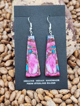 Load image into Gallery viewer, TURQUOISE &amp; PINK SPINY OYSTER SHELL PADDLE STYLE EARRINGS
