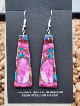 Load image into Gallery viewer, TURQUOISE &amp; PINK SPINY OYSTER SHELL PADDLE STYLE EARRINGS
