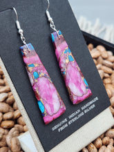 Load image into Gallery viewer, TURQUOISE &amp; PINK SPINY OYSTER SHELL PADDLE STYLE EARRINGS
