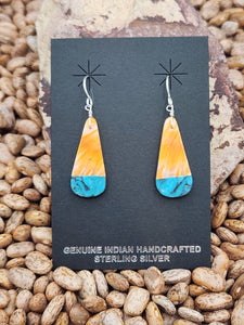 SPINY OYSTER & TURQUOISE PADDLE STYLE EARRINGS