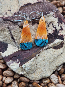 SPINY OYSTER & TURQUOISE PADDLE STYLE EARRINGS