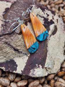 SPINY OYSTER & TURQUOISE PADDLE STYLE EARRINGS