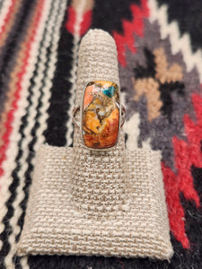 TURQUOISE & SPINY OYSTER SHELL RING - SIZE 7 - RECTANGLE