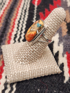 TURQUOISE & SPINY OYSTER SHELL RING - SIZE 7 - RECTANGLE