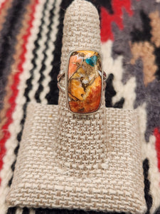 TURQUOISE & SPINY OYSTER SHELL RING - SIZE 7 - RECTANGLE