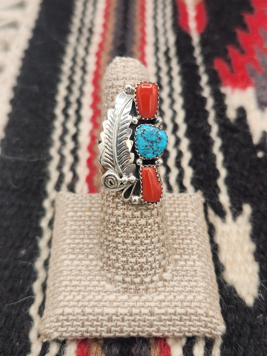 TURQUOISE & CORAL RING - SIZE 5.5 -  KENNETH JONES