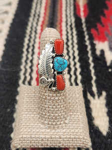 TURQUOISE & CORAL RING - SIZE 5.5 -  KENNETH JONES