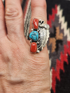 TURQUOISE & CORAL RING - SIZE 5.5 -  KENNETH JONES