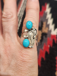 TURQUOISE  2 STONE RING - SIZE 5.5 - WILLIAM BEGAY