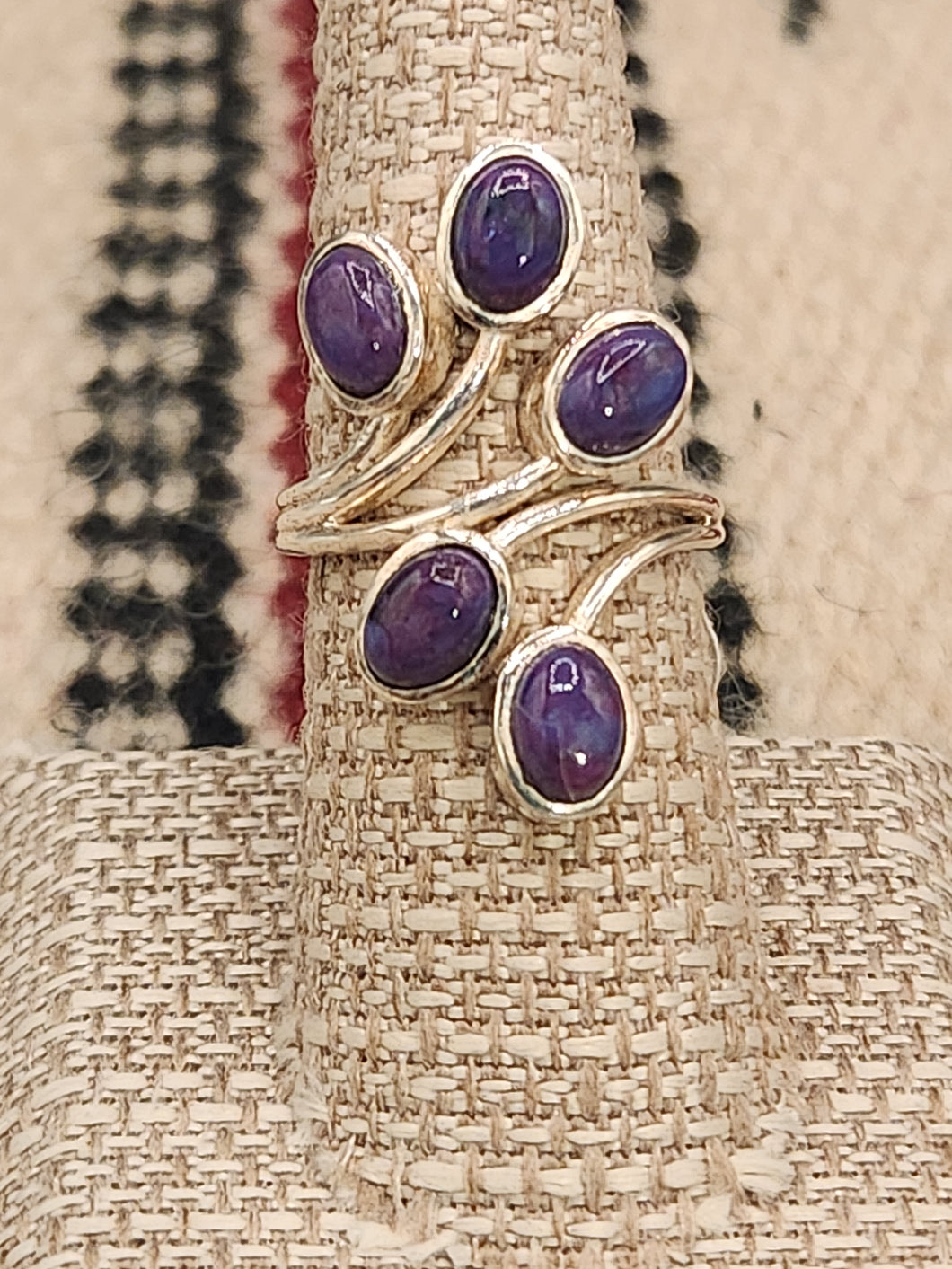 PURPLE COPPER TURQUOISE RING  - 5 STONE - SIZE 7.5
