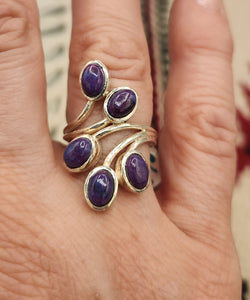 PURPLE COPPER TURQUOISE RING  - 5 STONE - SIZE 7.5