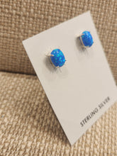 Load image into Gallery viewer, BLUE OPAL MINI POST EARRINGS- 6MM X 8MM OVAL
