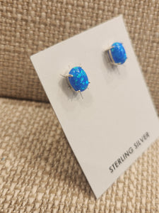 BLUE OPAL MINI POST EARRINGS- 6MM X 8MM OVAL