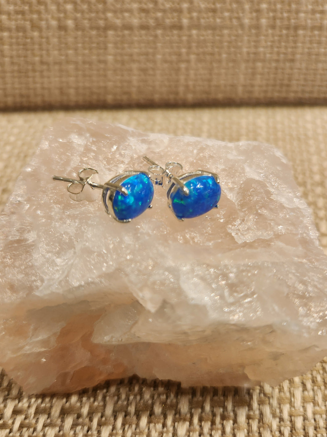 BLUE OPAL MINI POST EARRINGS- 6MM X 8MM OVAL