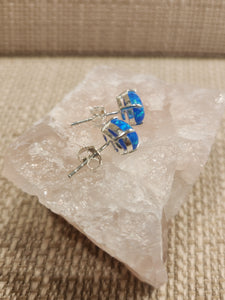 BLUE OPAL MINI POST EARRINGS- 6MM X 8MM OVAL