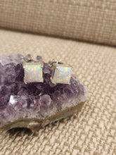 Load image into Gallery viewer, WHITE OPAL MINI POST EARRINGS - 6 MM SQUARE
