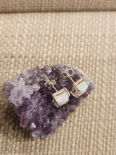 Load image into Gallery viewer, WHITE OPAL MINI POST EARRINGS - 6 MM SQUARE
