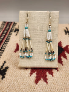 BEADED PORCUPINE QUILL EARRINGS  - LITTLE BEAVER - WHITE