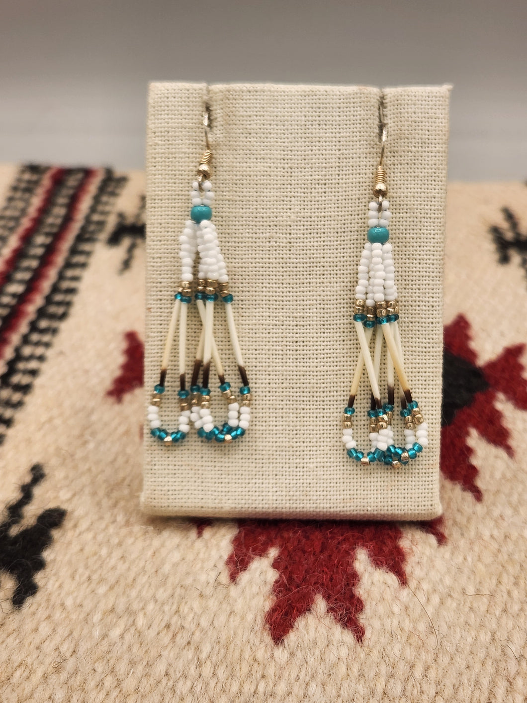 BEADED PORCUPINE QUILL EARRINGS  - LITTLE BEAVER - WHITE