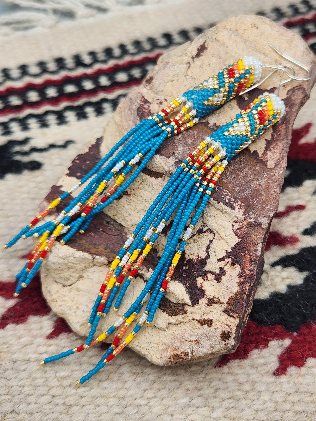 EXTRA LONG BEADED EARRINGS  - LORRAINE BURBANK - TURQUOISE