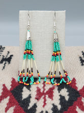 Load image into Gallery viewer, BEADED PORCUPINE QUILL EARRINGS  - LITTLE BEAVER - AQUA
