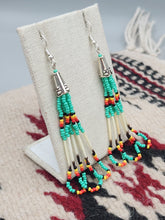 Load image into Gallery viewer, BEADED PORCUPINE QUILL EARRINGS  - LITTLE BEAVER - AQUA
