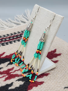 BEADED PORCUPINE QUILL EARRINGS  - LITTLE BEAVER - AQUA
