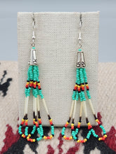 Load image into Gallery viewer, BEADED PORCUPINE QUILL EARRINGS  - LITTLE BEAVER - AQUA

