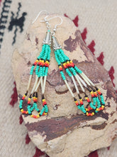 Load image into Gallery viewer, BEADED PORCUPINE QUILL EARRINGS  - LITTLE BEAVER - AQUA
