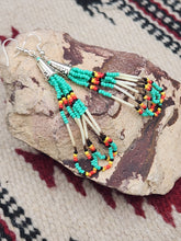 Load image into Gallery viewer, BEADED PORCUPINE QUILL EARRINGS  - LITTLE BEAVER - AQUA
