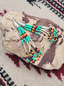 BEADED PORCUPINE QUILL EARRINGS  - LITTLE BEAVER - AQUA