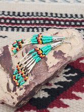 Load image into Gallery viewer, BEADED PORCUPINE QUILL EARRINGS  - LITTLE BEAVER - AQUA
