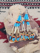 Load image into Gallery viewer, BEADED PORCUPINE QUILL EARRINGS - LITTLE BEAVER - LIGHT BLUE
