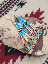 Load image into Gallery viewer, BEADED PORCUPINE QUILL EARRINGS - LITTLE BEAVER - LIGHT BLUE

