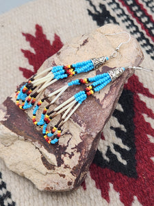 BEADED PORCUPINE QUILL EARRINGS - LITTLE BEAVER - LIGHT BLUE