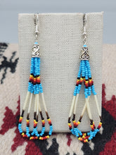 Load image into Gallery viewer, BEADED PORCUPINE QUILL EARRINGS - LITTLE BEAVER - LIGHT BLUE

