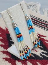 Load image into Gallery viewer, BEADED PORCUPINE QUILL EARRINGS - LITTLE BEAVER - LIGHT BLUE
