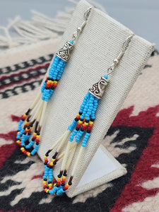 BEADED PORCUPINE QUILL EARRINGS - LITTLE BEAVER - LIGHT BLUE
