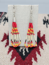 Load image into Gallery viewer, BEADED PORCUPINE QUILL EARRINGS  - LITTLE BEAVER  - RED
