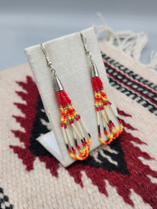 BEADED PORCUPINE QUILL EARRINGS  - LITTLE BEAVER  - RED
