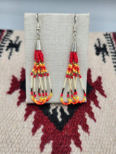 Load image into Gallery viewer, BEADED PORCUPINE QUILL EARRINGS  - LITTLE BEAVER  - RED
