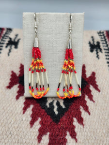 BEADED PORCUPINE QUILL EARRINGS  - LITTLE BEAVER  - RED