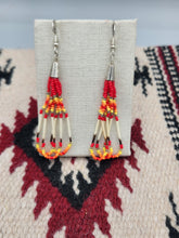 Load image into Gallery viewer, BEADED PORCUPINE QUILL EARRINGS  - LITTLE BEAVER  - RED
