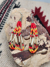 Load image into Gallery viewer, BEADED PORCUPINE QUILL EARRINGS  - LITTLE BEAVER  - RED
