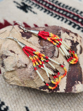 Load image into Gallery viewer, BEADED PORCUPINE QUILL EARRINGS  - LITTLE BEAVER  - RED
