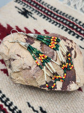 Load image into Gallery viewer, BEADED PORCUPINE QUILL EARRINGS  - LITTLE BEAVER  - DARK GREEN
