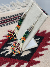 Load image into Gallery viewer, BEADED PORCUPINE QUILL EARRINGS  - LITTLE BEAVER  - DARK GREEN
