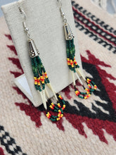 Load image into Gallery viewer, BEADED PORCUPINE QUILL EARRINGS  - LITTLE BEAVER  - DARK GREEN
