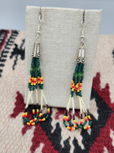 Load image into Gallery viewer, BEADED PORCUPINE QUILL EARRINGS  - LITTLE BEAVER  - DARK GREEN
